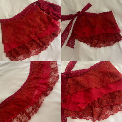 Burnt Red Lace & Silk Layered Ballet Wrap Skirt