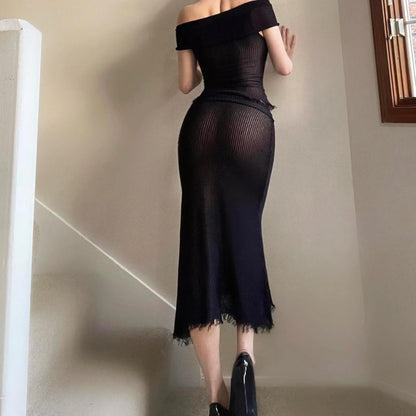 Siren Black Ribbed Off the Shoulder Matching Set