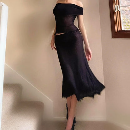 Siren Black Ribbed Off the Shoulder Matching Set