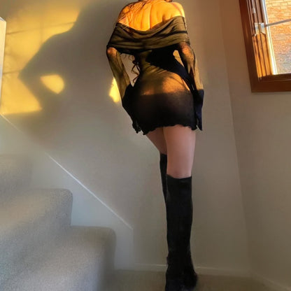 Dark Angel Off the Shoulder Flared Sleeve Sheer Mini Dress