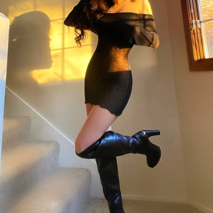 Dark Angel Off the Shoulder Flared Sleeve Sheer Mini Dress