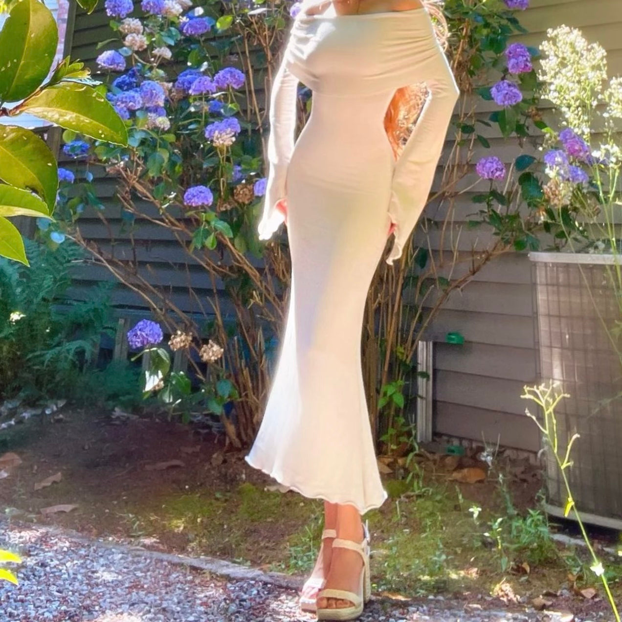 Aphrodite's Angel White/Ivory Off the Shoulder Mermaid Midi Dress