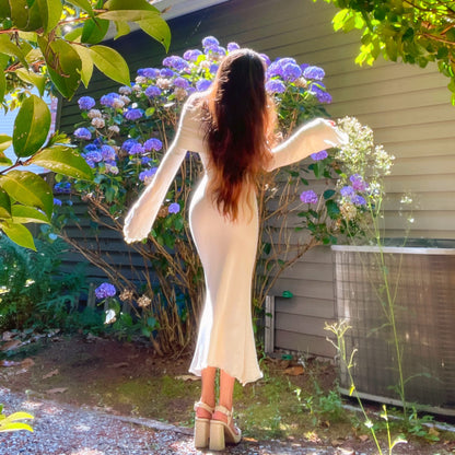 Aphrodite's Angel White/Ivory Off the Shoulder Mermaid Midi Dress