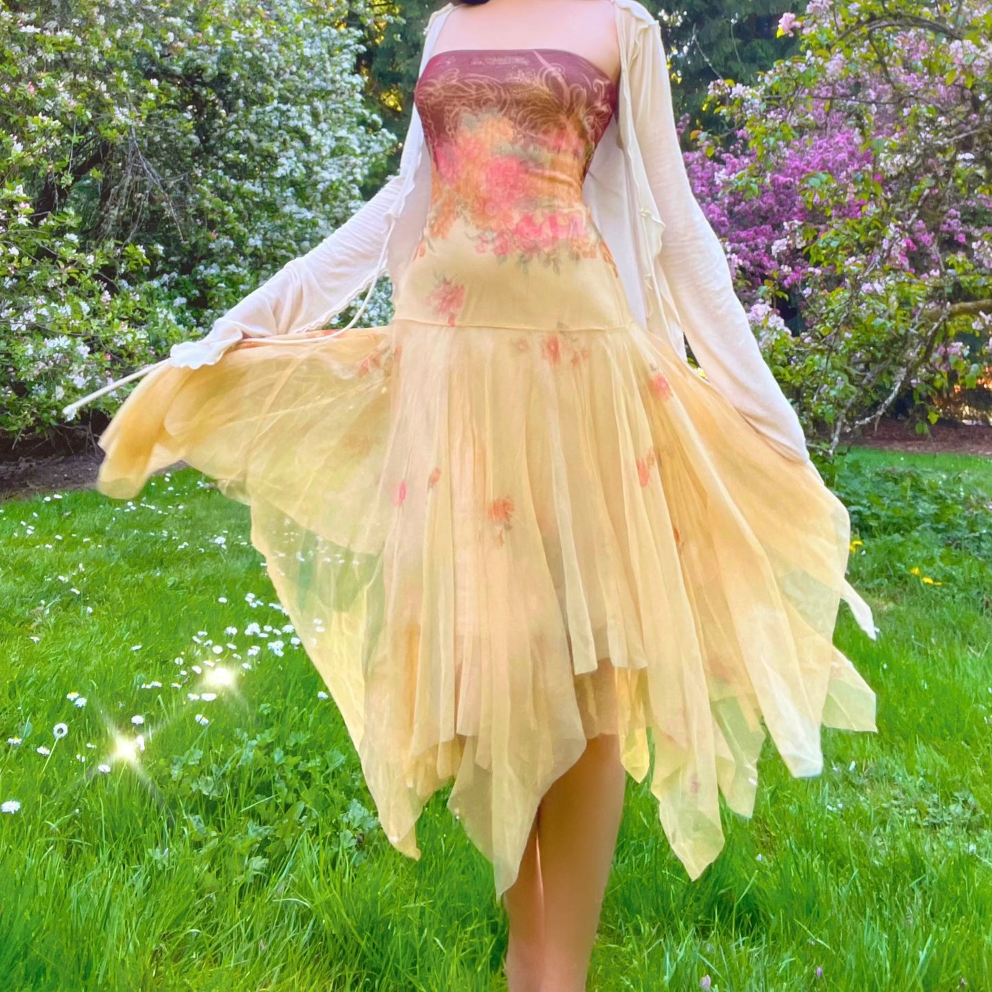 Vintage 90's Forever Floral Strapless Fairy Dress