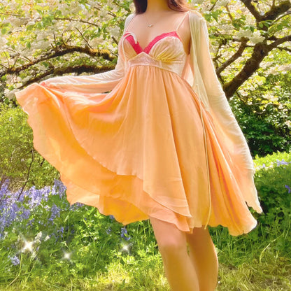 Vintage Bebe Peach Silk Flowy Fairy Dress