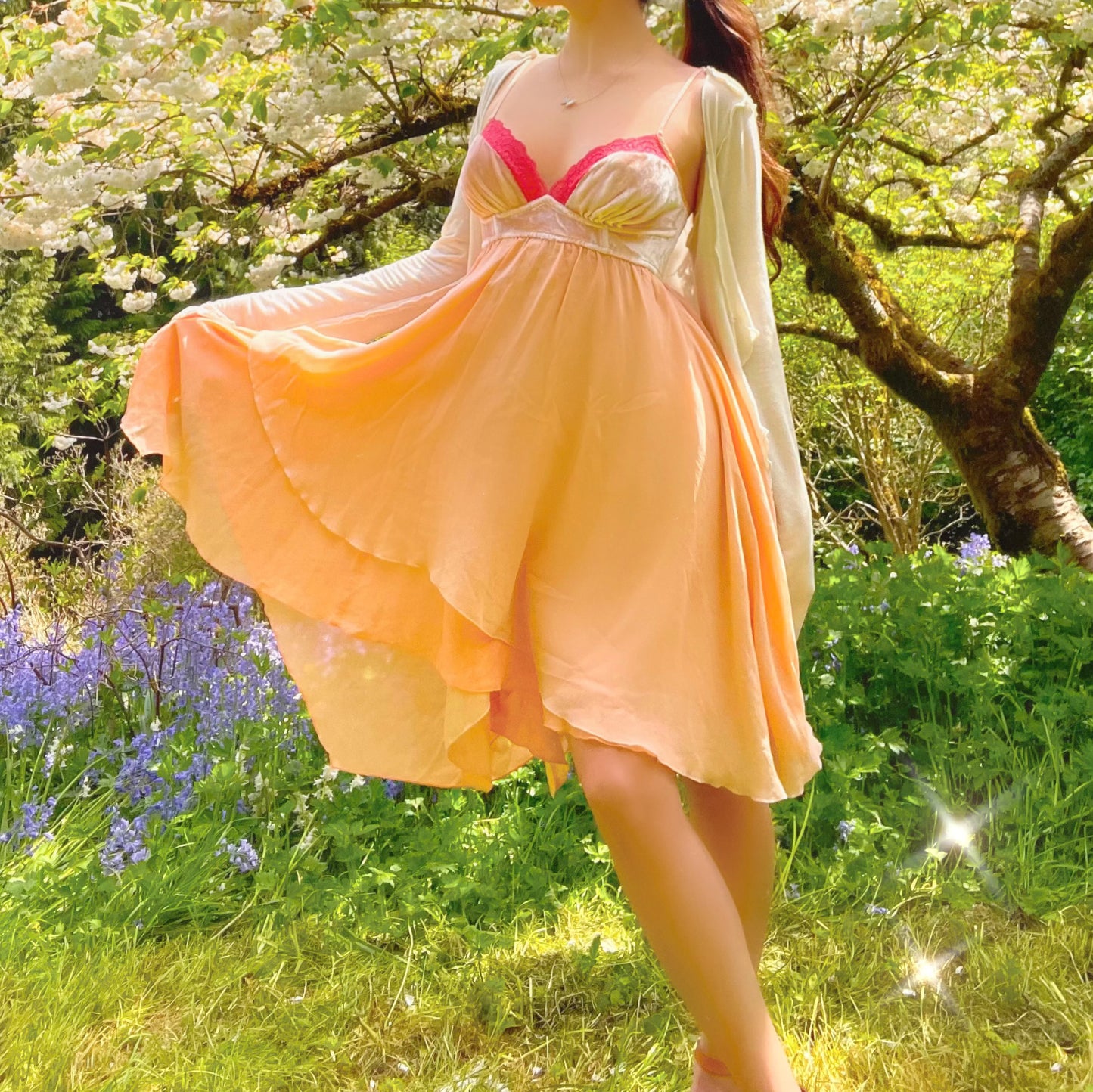 Vintage Bebe Peach Silk Flowy Fairy Dress