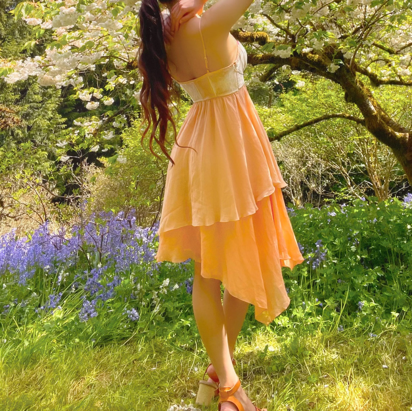 Vintage Bebe Peach Silk Flowy Fairy Dress