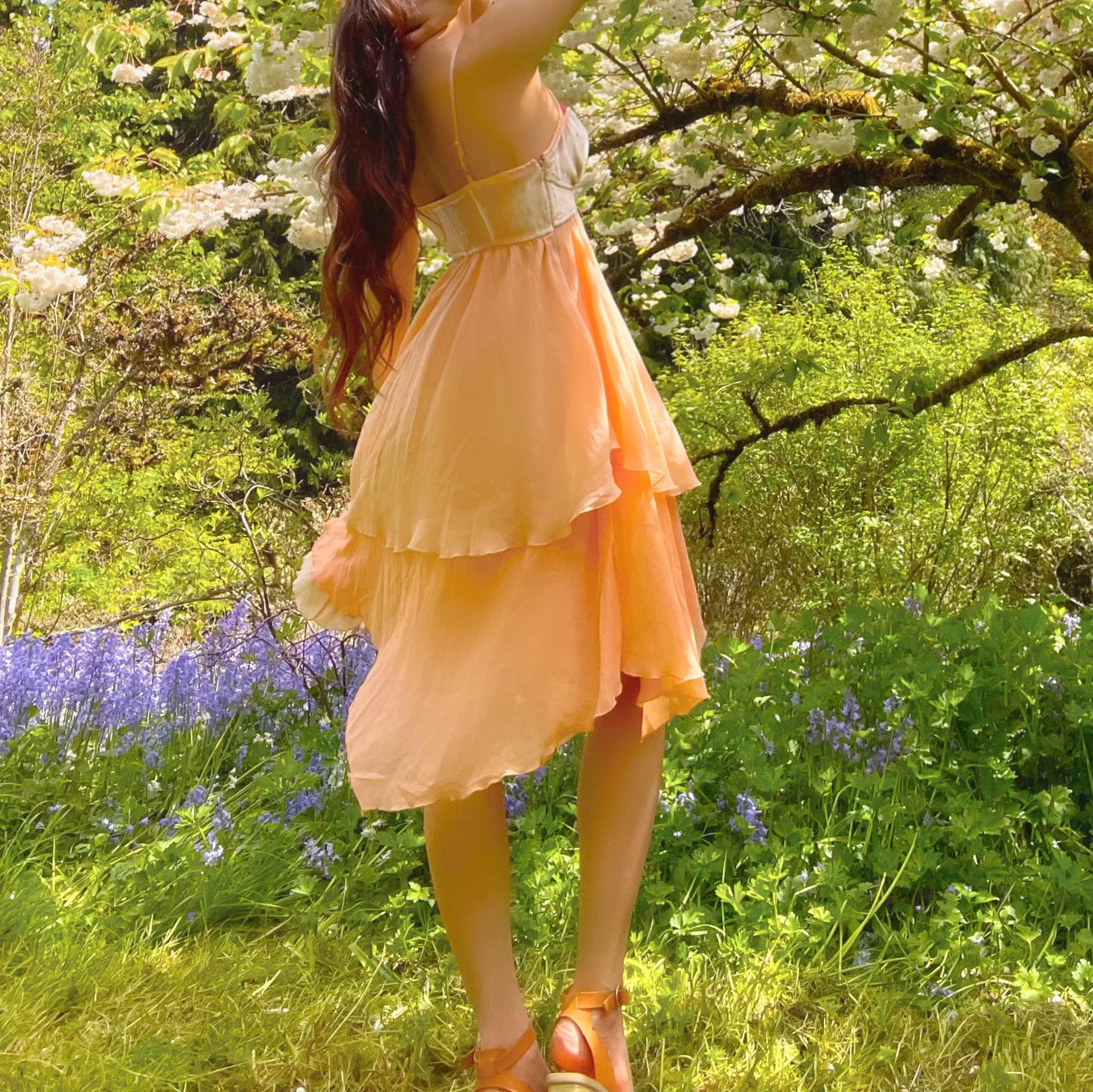 Vintage Bebe Peach Silk Flowy Fairy Dress