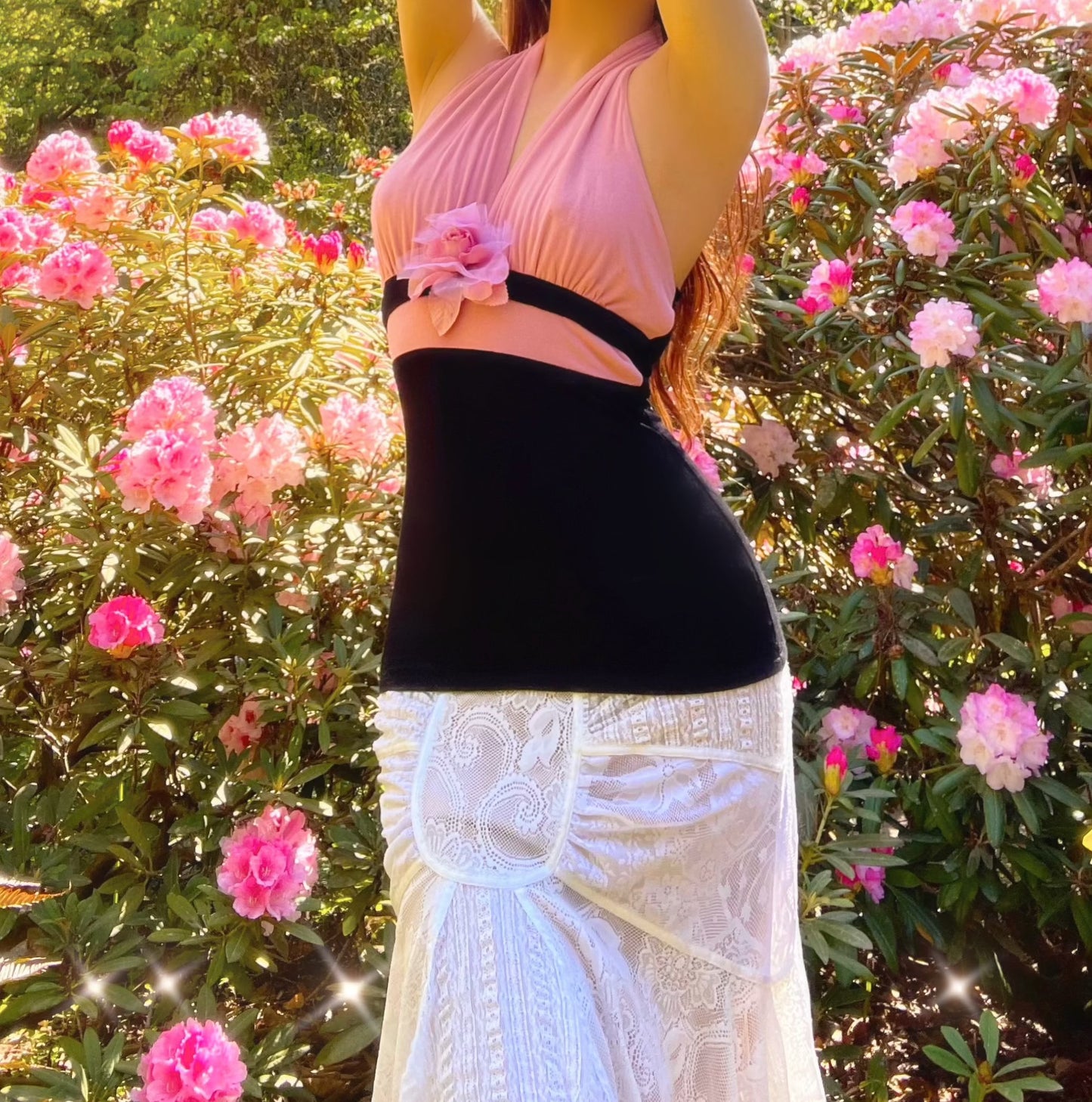 Vintage 90's Arden B Pink & Black Flower Halter Tank