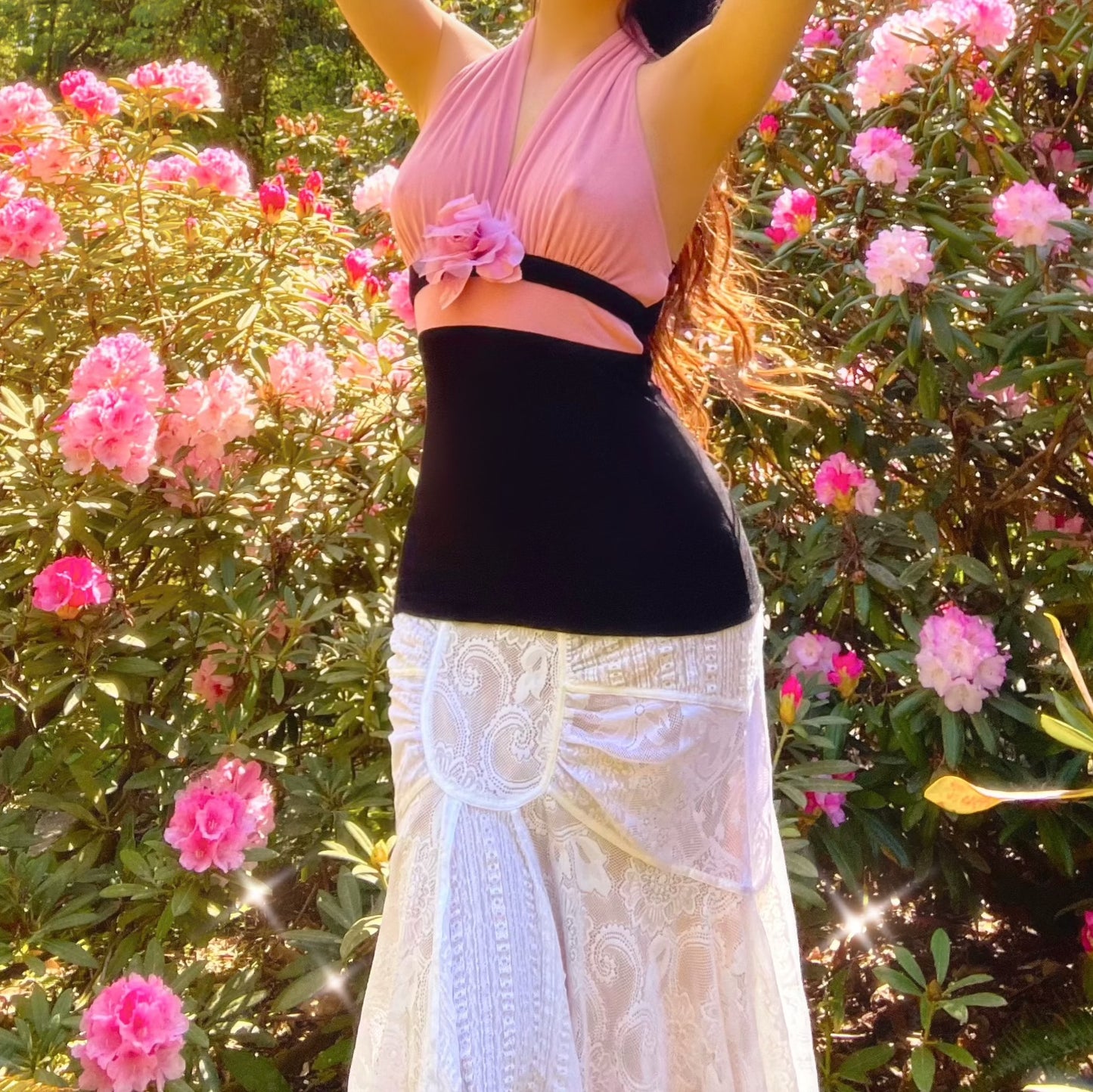 Vintage 90's Arden B Pink & Black Flower Halter Tank