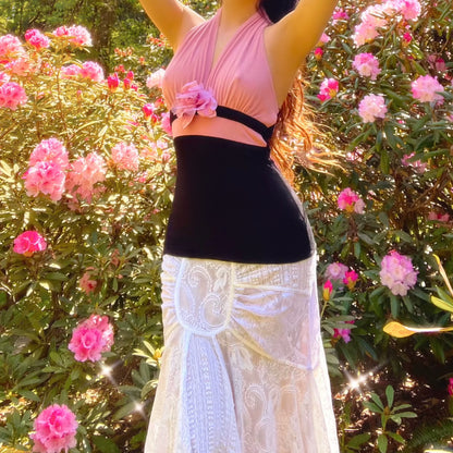 Vintage 90's Arden B Pink & Black Flower Halter Tank