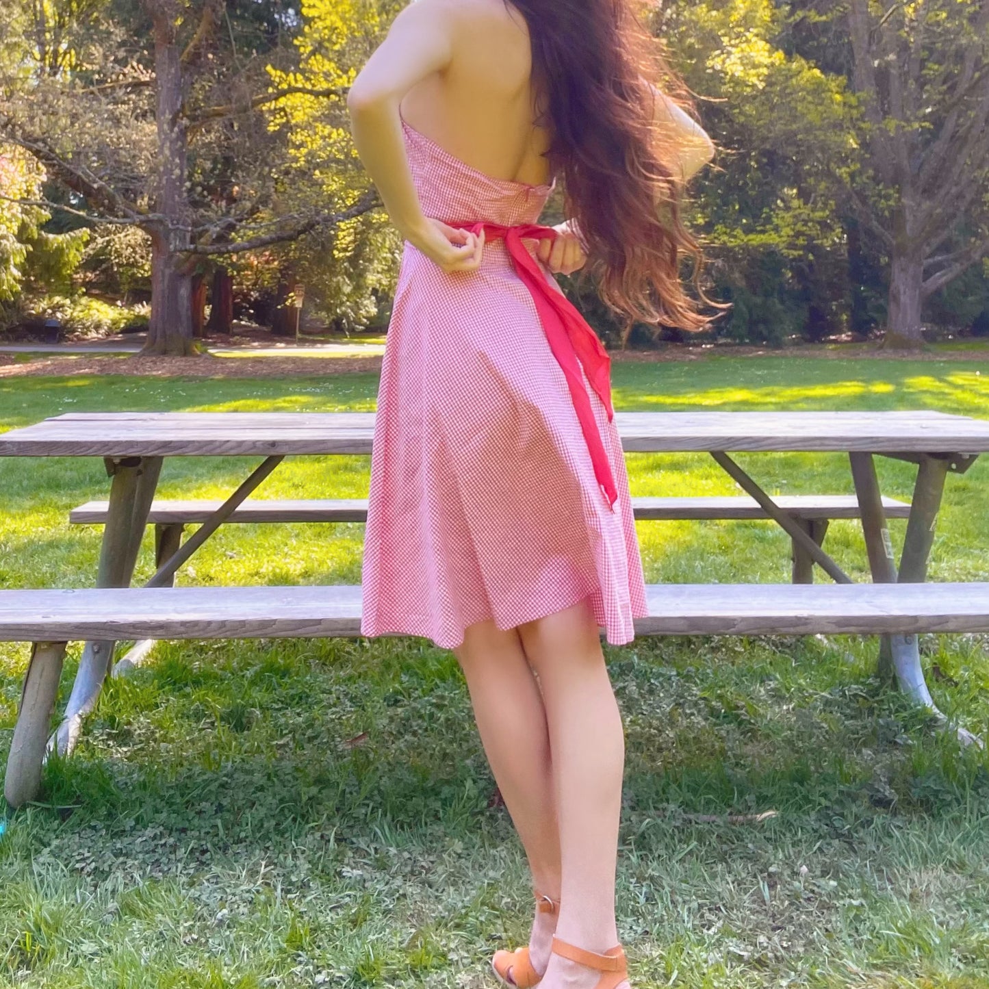 Vintage 90's Guess Red Gingham Halter Dress