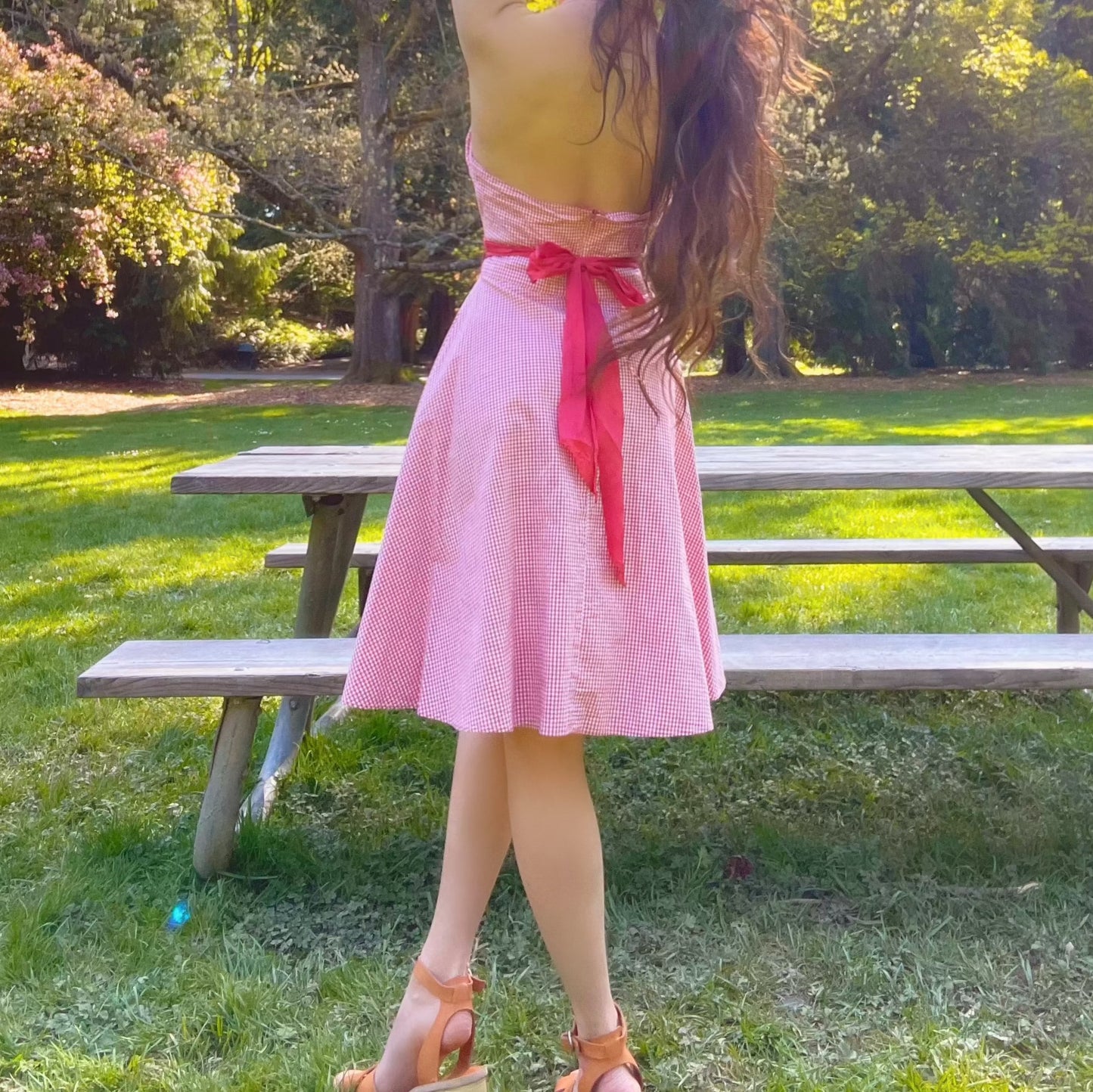 Vintage 90's Guess Red Gingham Halter Dress