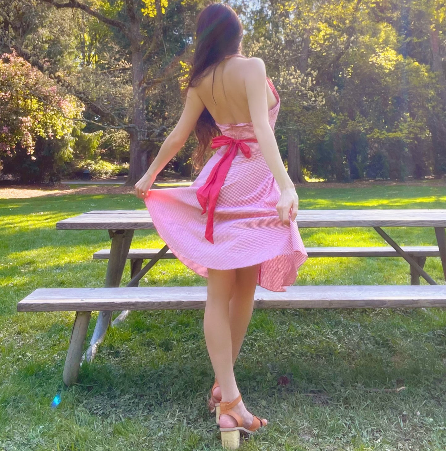 Vintage 90's Guess Red Gingham Halter Dress