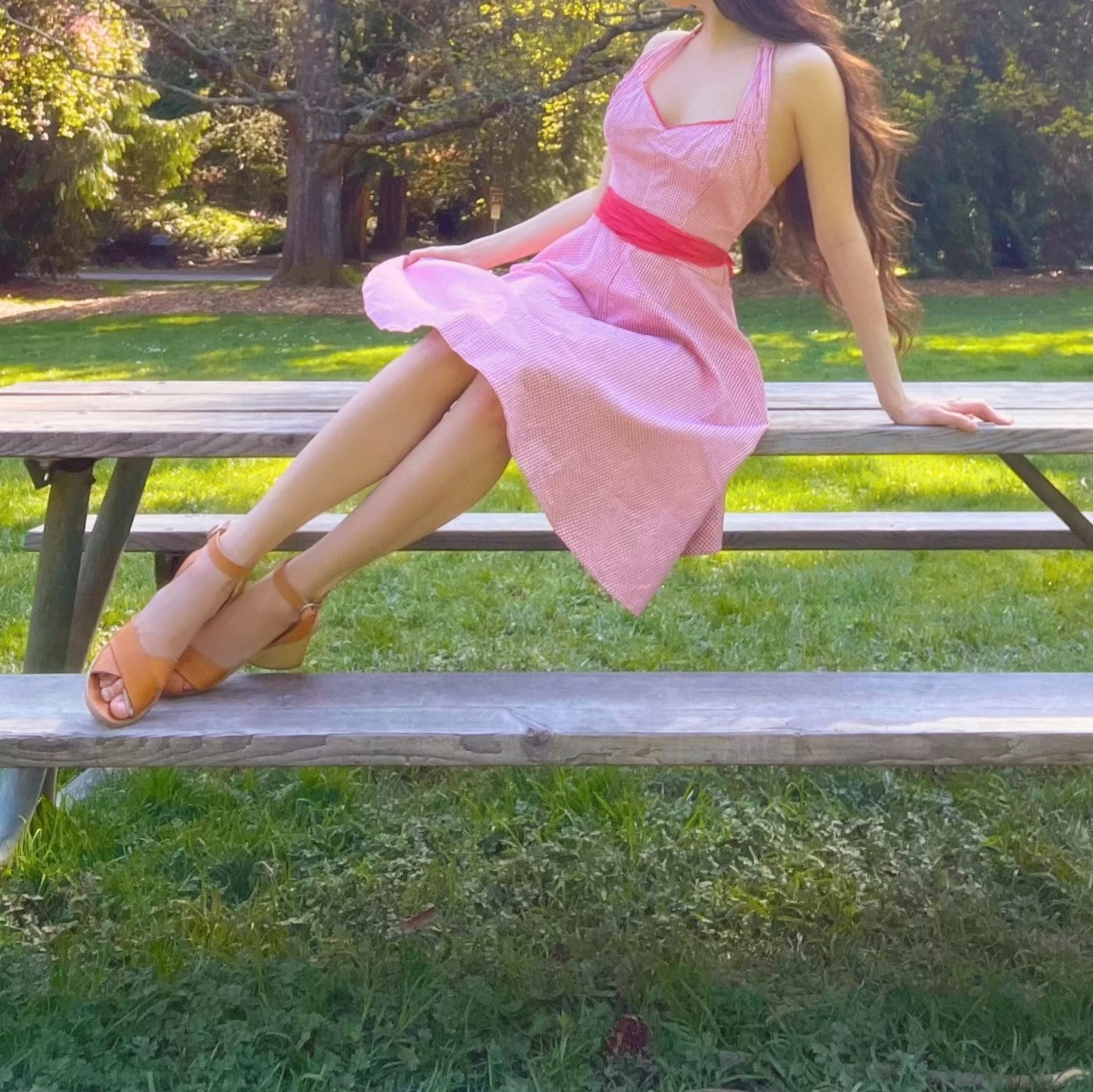 Vintage 90's Guess Red Gingham Halter Dress