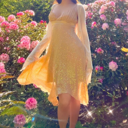 Vintage Bebe Nude Sparkly Silk Fairy Dress