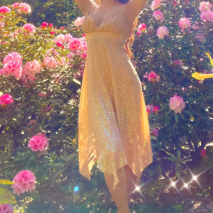 Vintage Bebe Nude Sparkly Silk Fairy Dress