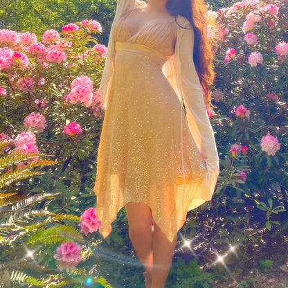 Vintage Bebe Nude Sparkly Silk Fairy Dress