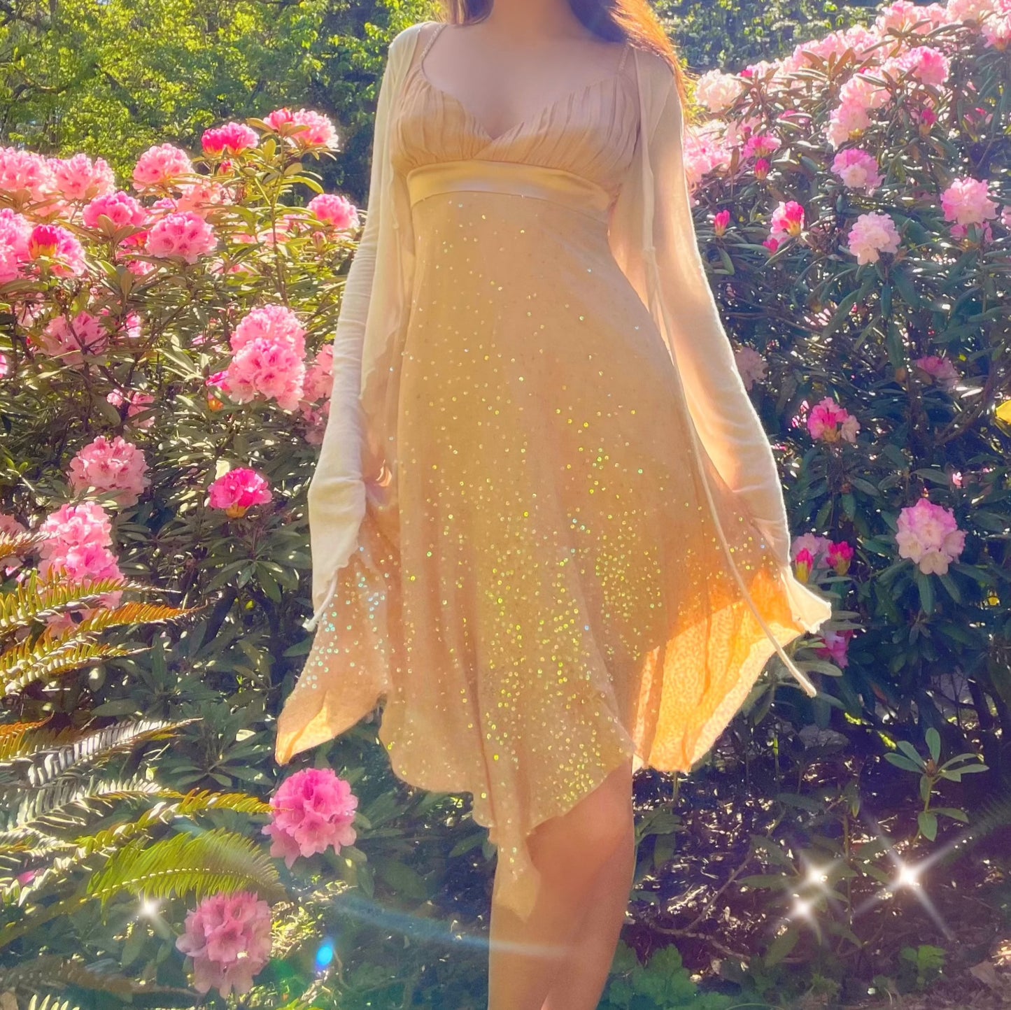 Vintage Bebe Nude Sparkly Silk Fairy Dress