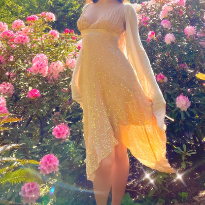 Vintage Bebe Nude Sparkly Silk Fairy Dress