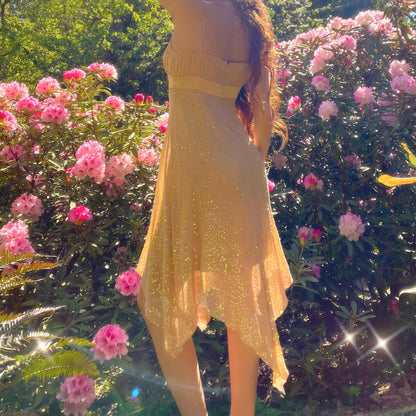 Vintage Bebe Nude Sparkly Silk Fairy Dress