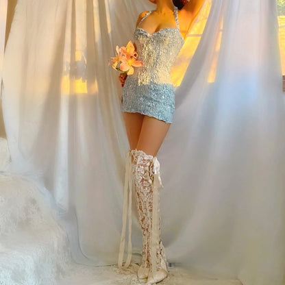Baby Blue Sparkly Lace Ultra Mini Dress
