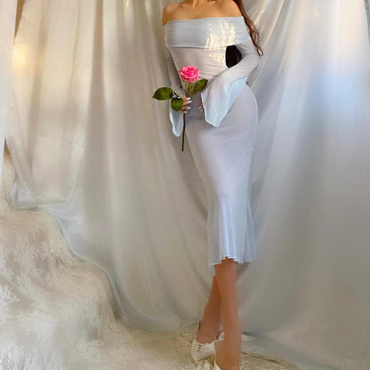 Aphrodite's Angel Baby Blue Off the Shoulder Mermaid Midi Dress