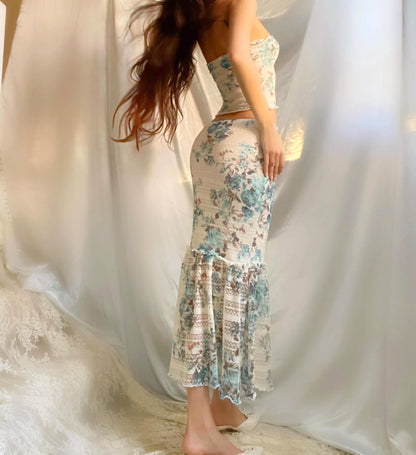 Baby Blue & White Floral Matching Set