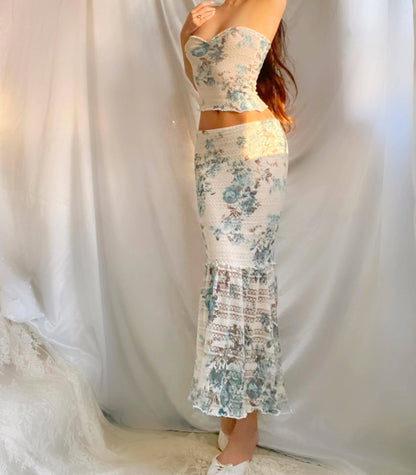 Baby Blue & White Floral Matching Set