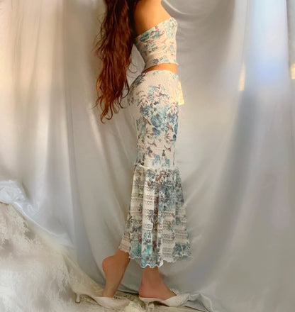 Baby Blue & White Floral Matching Set