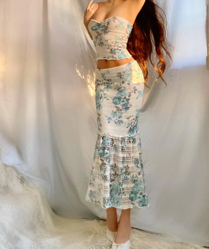 Baby Blue & White Floral Matching Set