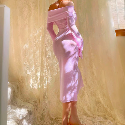 Aphrodite's Angel Baby Pink/Lilac Off the Shoulder Mermaid Midi Dress