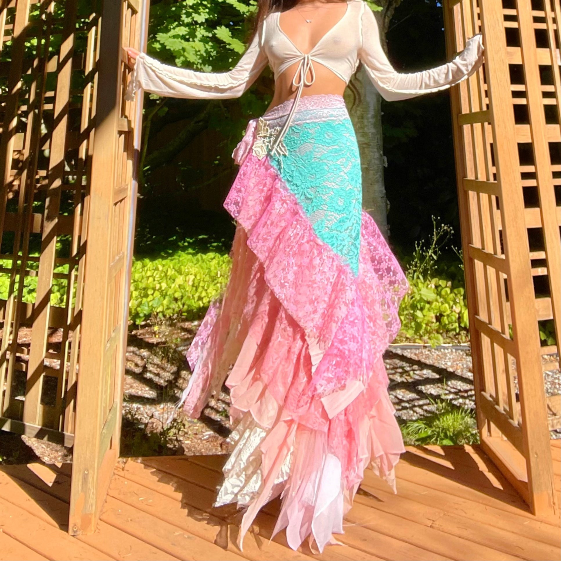 Fairy Mermaid Lace Layered Handmade Maxi Skirt