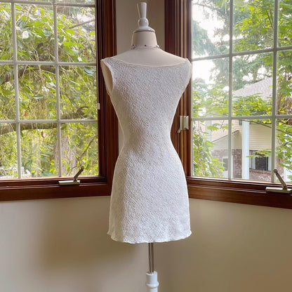 White Crochet Lace Bateau Neck Mini Dress