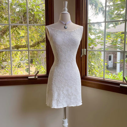White Crochet Lace Bateau Neck Mini Dress
