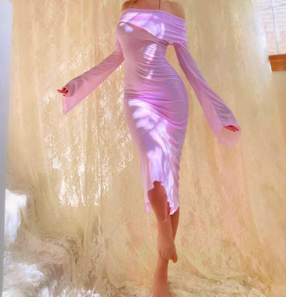 Aphrodite's Angel Baby Pink/Lilac Off the Shoulder Mermaid Midi Dress