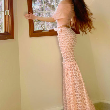 Peach Lace Mermaid Maxi Skirt