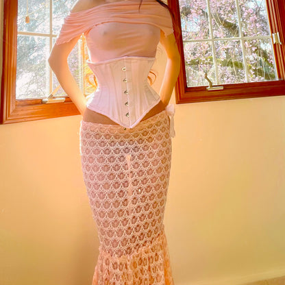 Peach Lace Mermaid Maxi Skirt