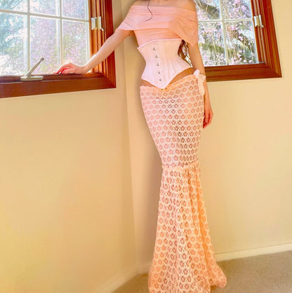 Peach Lace Mermaid Maxi Skirt