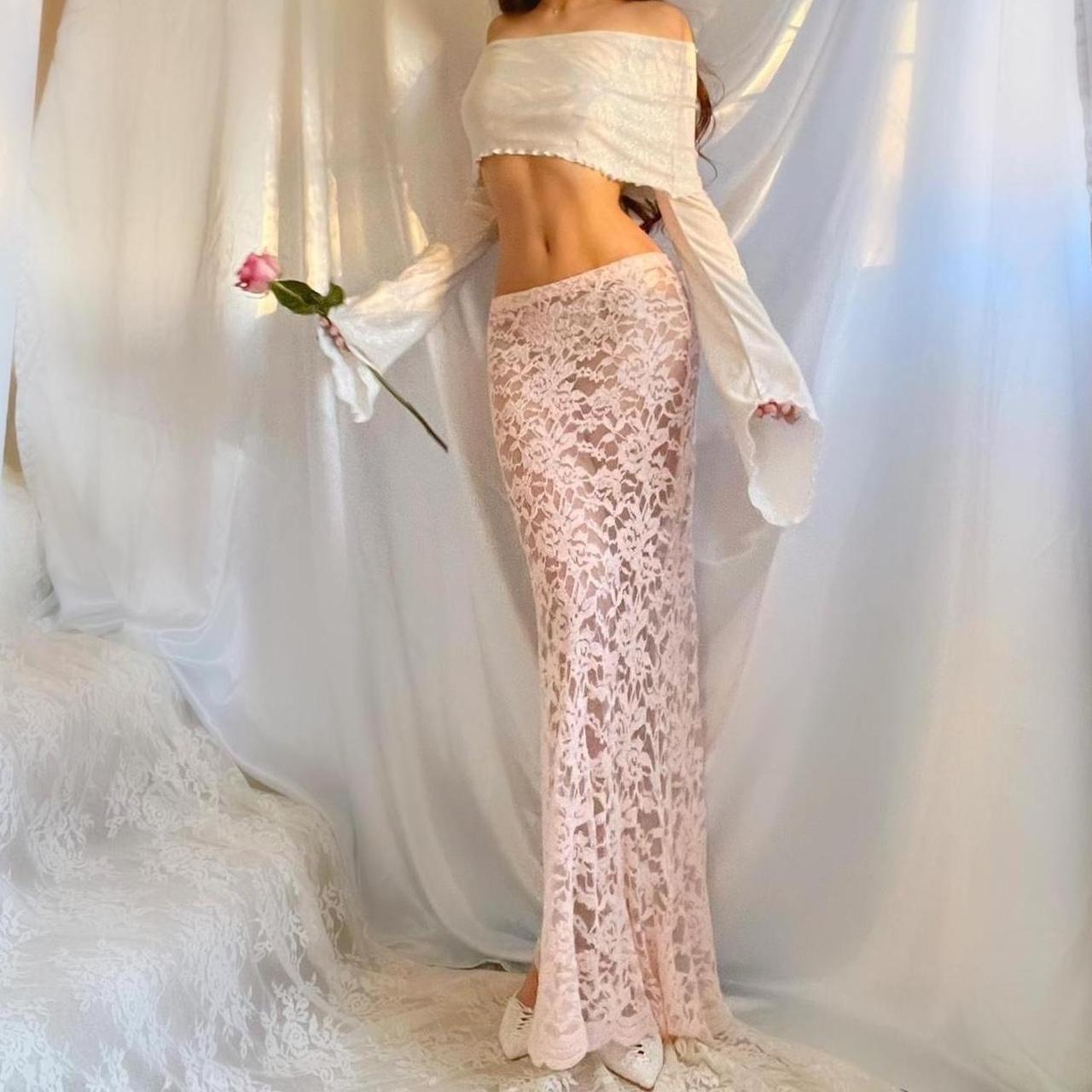 Baby Pink Lace See Through Mermaid Maxi Skirt