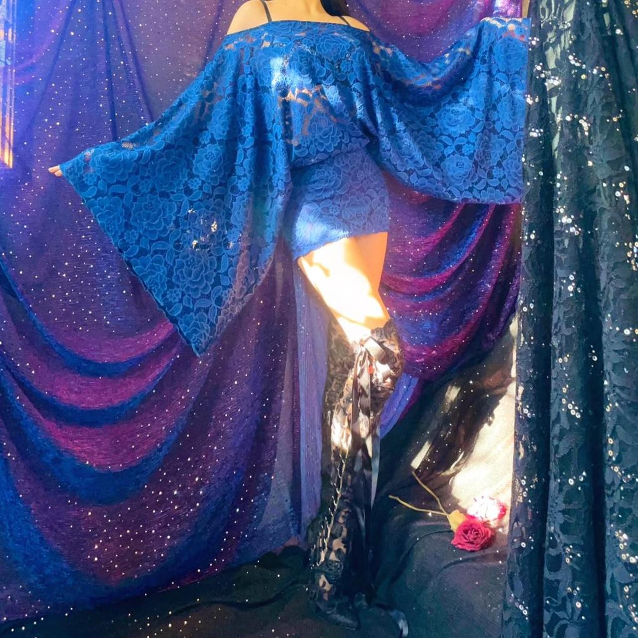 Deep Blue Lace Draped Batwing Mini Dress