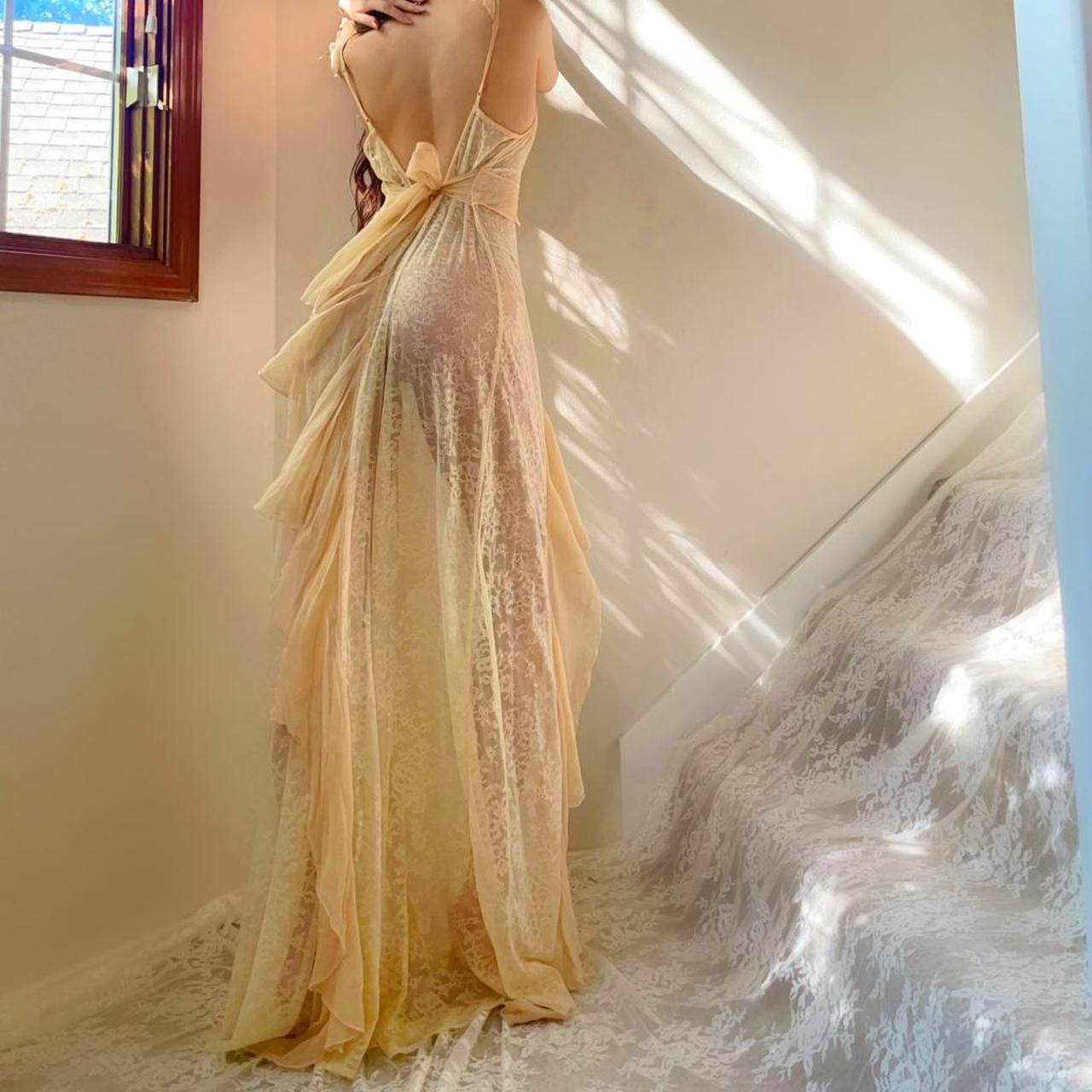 1930s antique ivory/cream lace and silk flowy ruffled lingerie gown