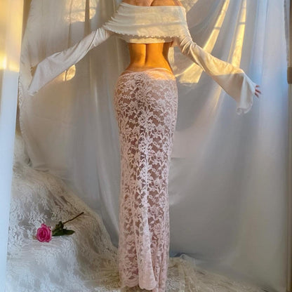 White Sparkly Off the Shoulder Angel Sleeve Crop Top