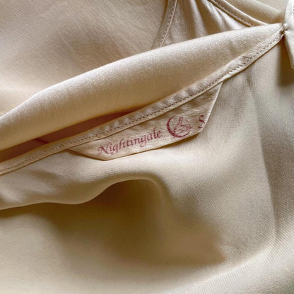 1970s Nightingale Champagne Nude Silk Bias Cut Crane Print Lingerie Slip Dress