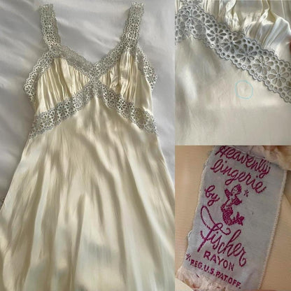 1930s Heavenly Lingerie by Fischer ecru/pale yellow bias cut honeymoon bridal lingerie gown