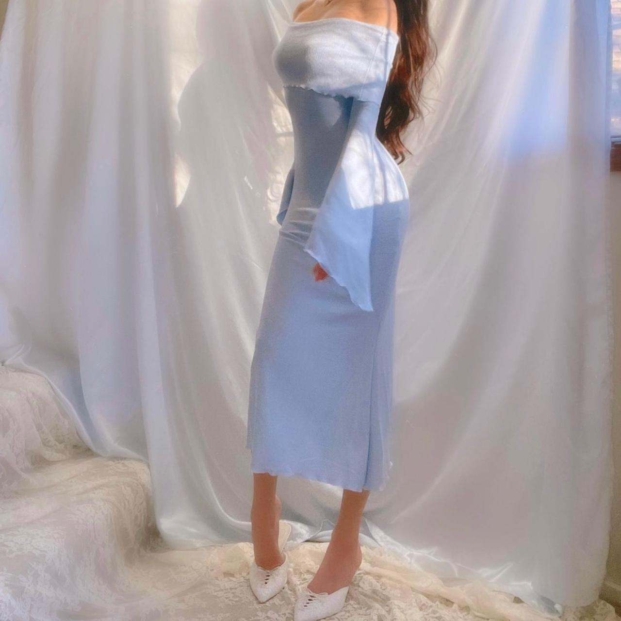 Aphrodite’s Angel Baby Blue Off the Shoulder Mermaid Midi Dress