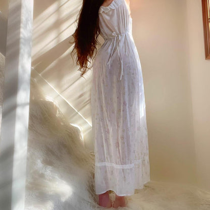 1970s Victoria’s Secret Country white floral prairie cotton ruffled nightgown