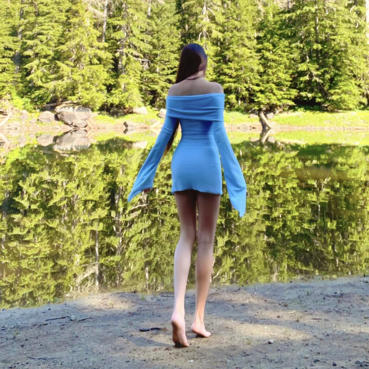 Aphrodite’s Angel Baby Blue Off the Shoulder Angel Sleeve Mini Dress