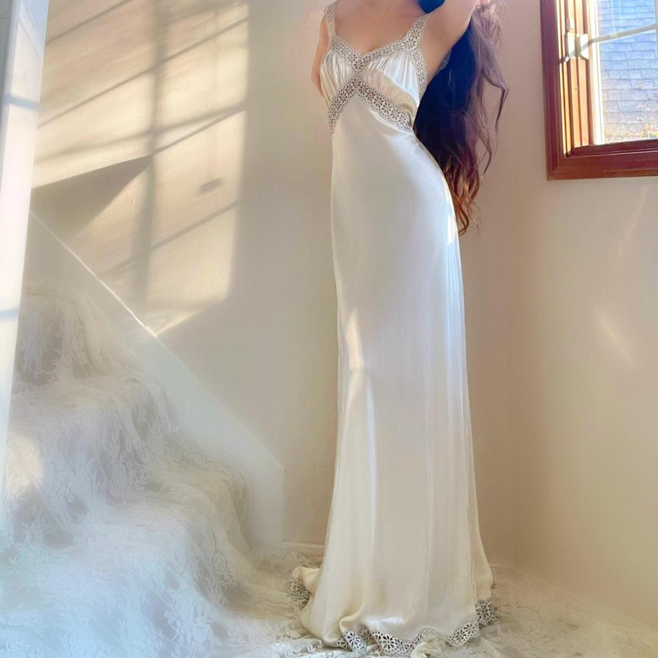 1930s antique ivory/pale yellow bias cut honeymoon bridal lingerie gown