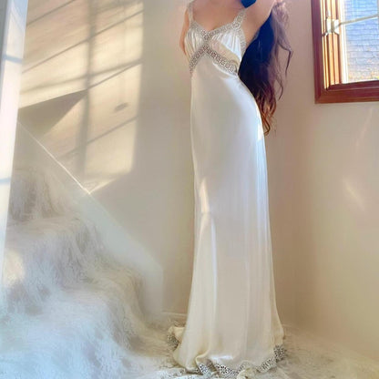 1930s antique ivory/pale yellow bias cut honeymoon bridal lingerie gown